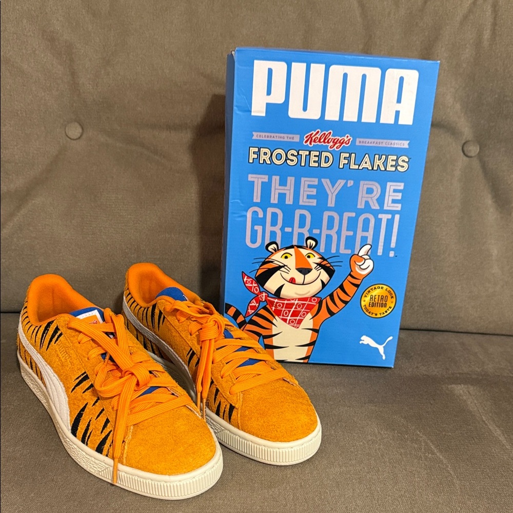 They’re GRRRREAT! Brand NEW Puma Orange Suede Tony the Tiger sneakers